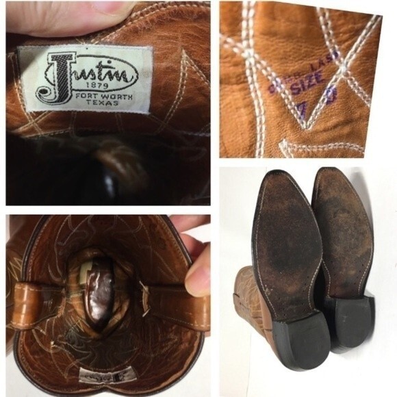 Justin Cowboy Tan Leather Pull On Boots 7D main image 6